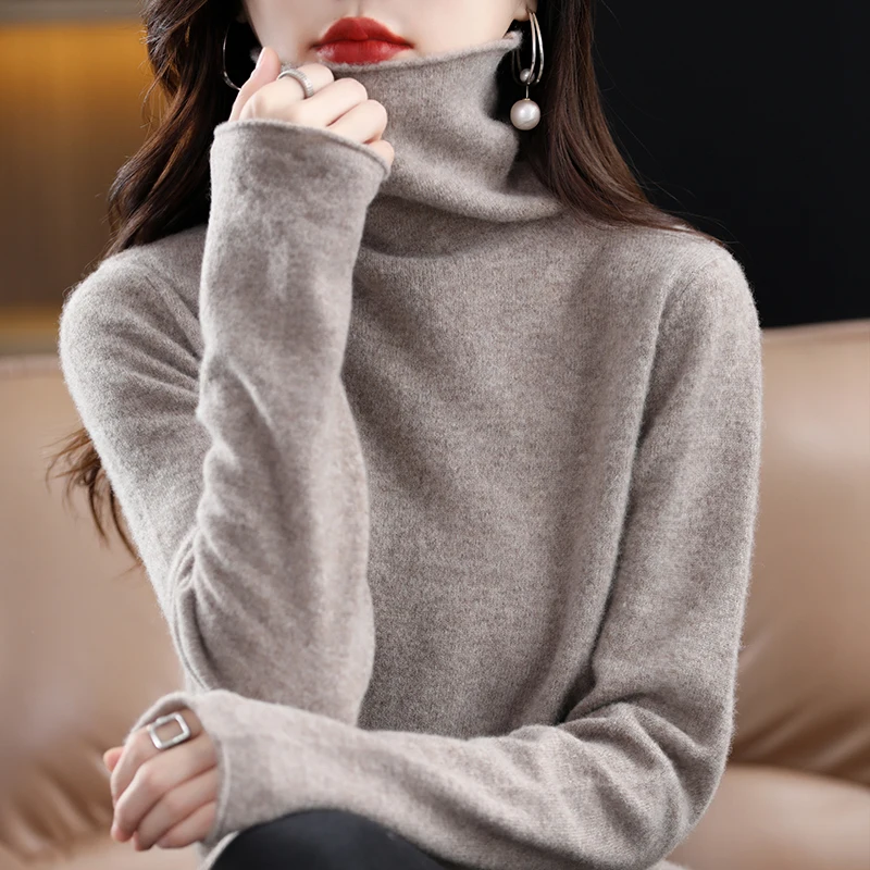 Tailor Sheep 100% Pure Merino Wool Cashmere Sweater Women's Turtleneck Pullover Casual Knit Top Autumn Winter Jacket Long Sleeve