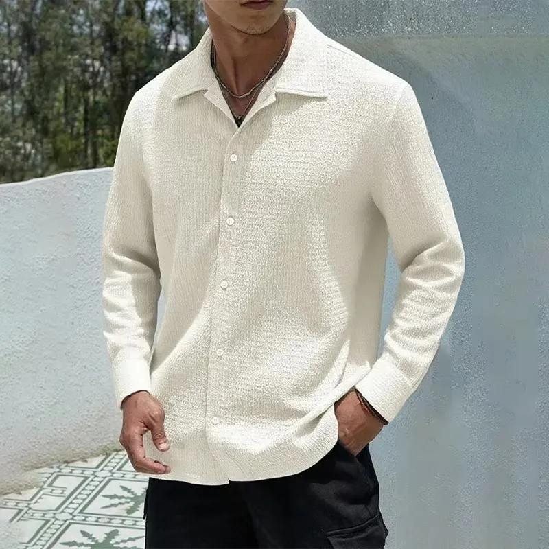 

2026 Men's Long Sleeve Shirt Autumn Winter Male Baggy Clothing Plus Szie Black White Tops Hip Hop Casual Fashion Shirt for Men