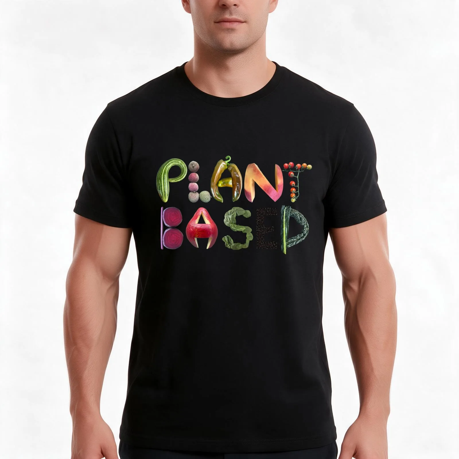 Plant Based - Artsy Healthy Eating Quote T-Shirt, Summer Casual Cotton Tee, Oversized Streetwear Tops, Vintage Graphic Print