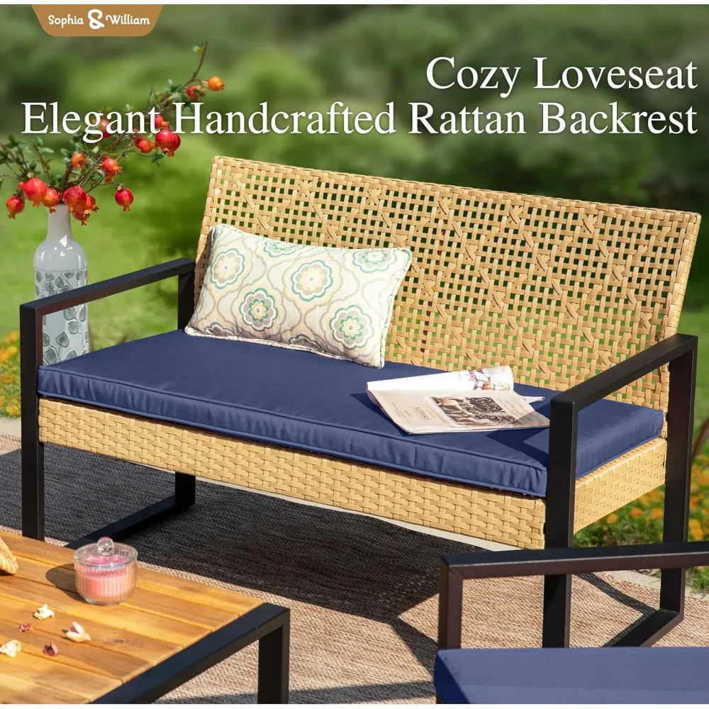 Sophia & William 4 Pieces Patio Conversation Set, Wicker Outdoor Furniture Set for 4, All Weather Outdoor Seating Set, Rattan Lo