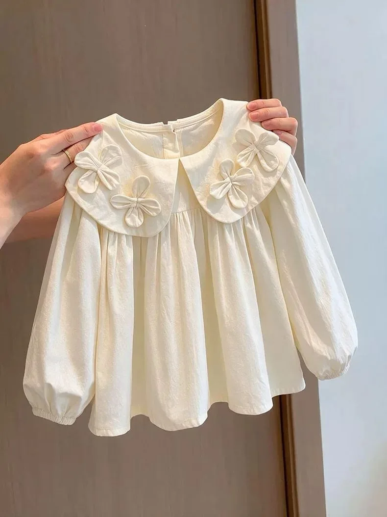 Shirt Girl College Style Long Sleeved Shirt Spring and Autumn 2026 New Fashion Three dimensional Flower Forest Doll Collar Shirt