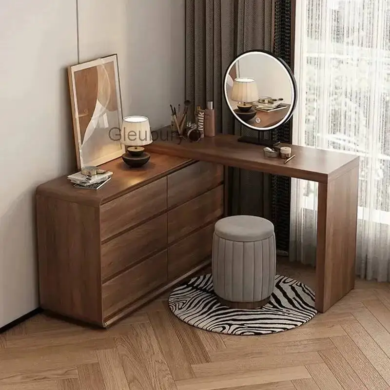 Organizer Desk Bedroom Dressing Table Mirror Bedside Modern Wood Makeup Table Storage Nordic Vanitys Para Maquillaje Furniture