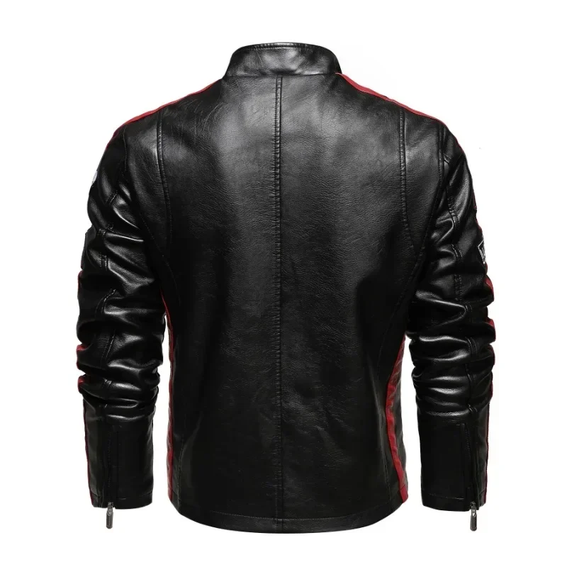 Men's Fashion Stand Collar Pu Leather Coat Embroidery Stitching Motorcycle Clothing Male All-Matching Slim Fit Leather Jacket