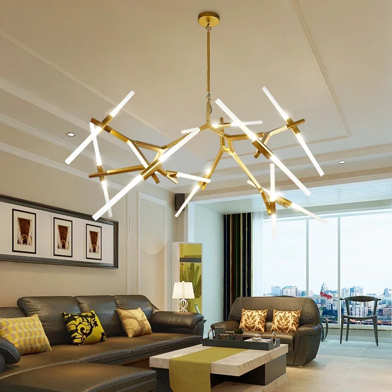 

Creativity Branch Led Ceiling Chandelier Glass Black for Hall Dining Living Room Bedroom Pendant Lights Home Decor Lusters