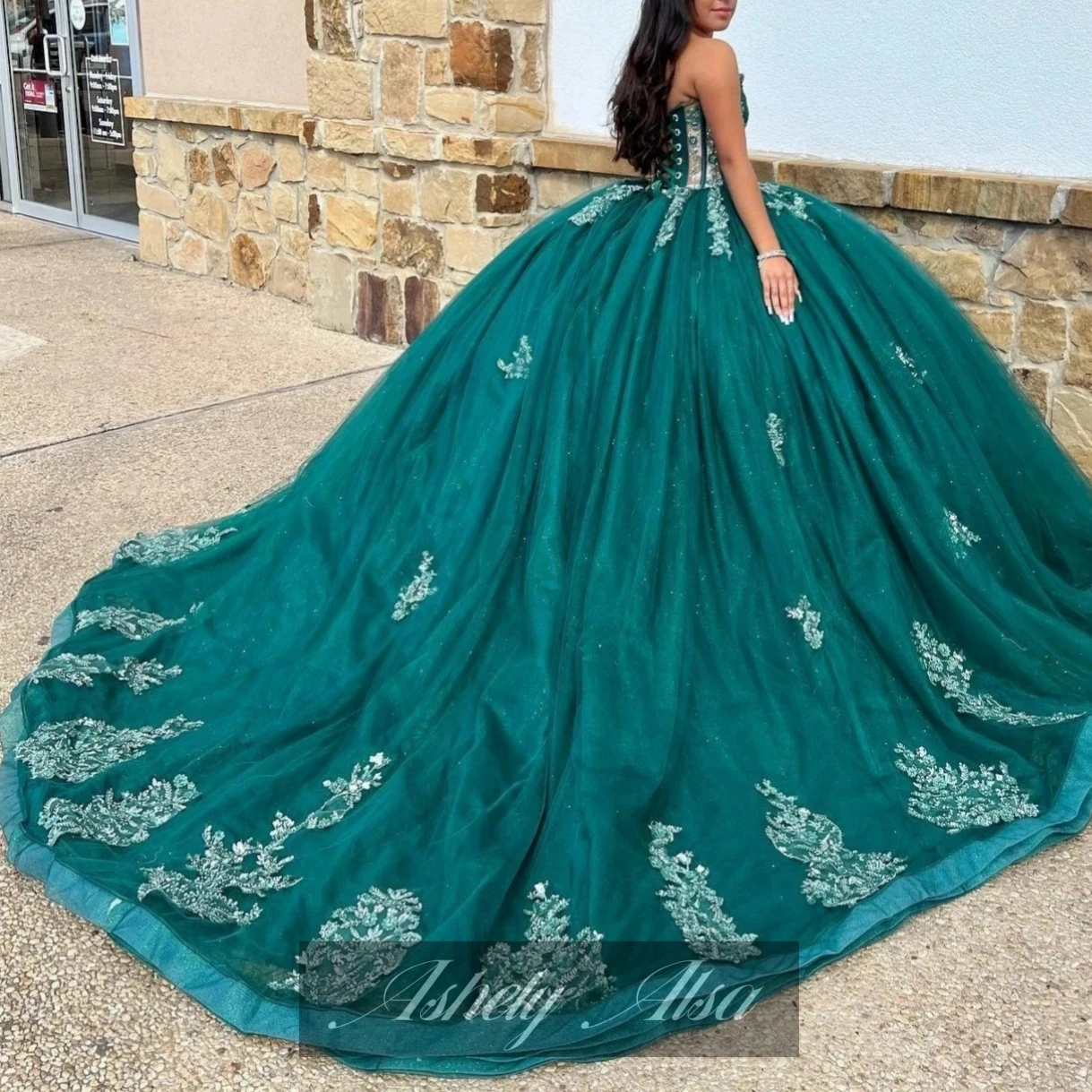 Ashey Alsa Eemreal-vestido verde De quinceañera para niña, ropa Formal De fiesta De cumpleaños, graduación y baile, 15 Años, 16 Años