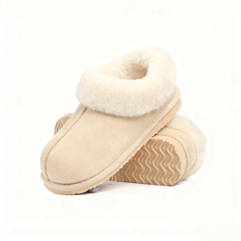 Pantuflas Kidmi de invierno para mujer con cuello de piel, de gamuza, cálidas, antideslizantes, para interior y exterior.
