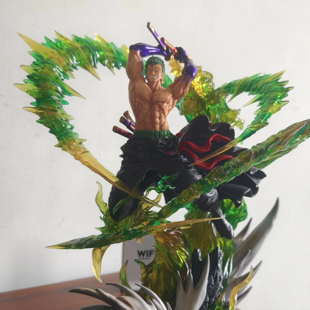 Roronoa Zoro Anime Figure avec lumière, modèle debout, PVC, renforcement, ornement, cadeau d'anniversaire, Toyson, 30cm, 1 pièce