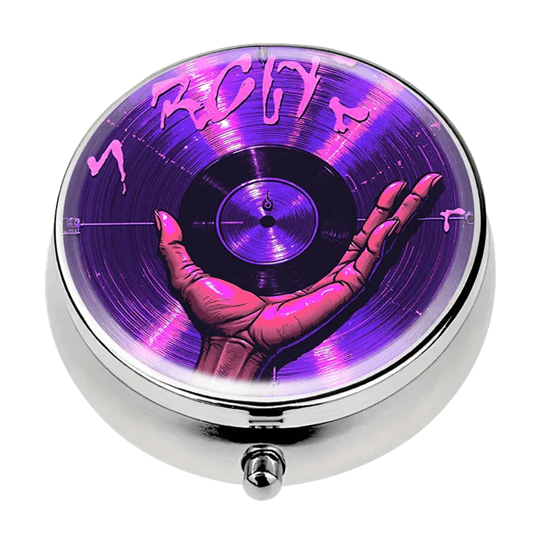1 Halloween Pill Box - Retro Turntable Design, Purple Gradient to Pink, Divided for Morning, Afternoon, and Night Use, Daily Medication Organizer, Food-Grade Plastic and Metal Material, Suitable for Travel and Home Use, Halloween Gift - Spooky Pharmacy Decoration, Flat Design