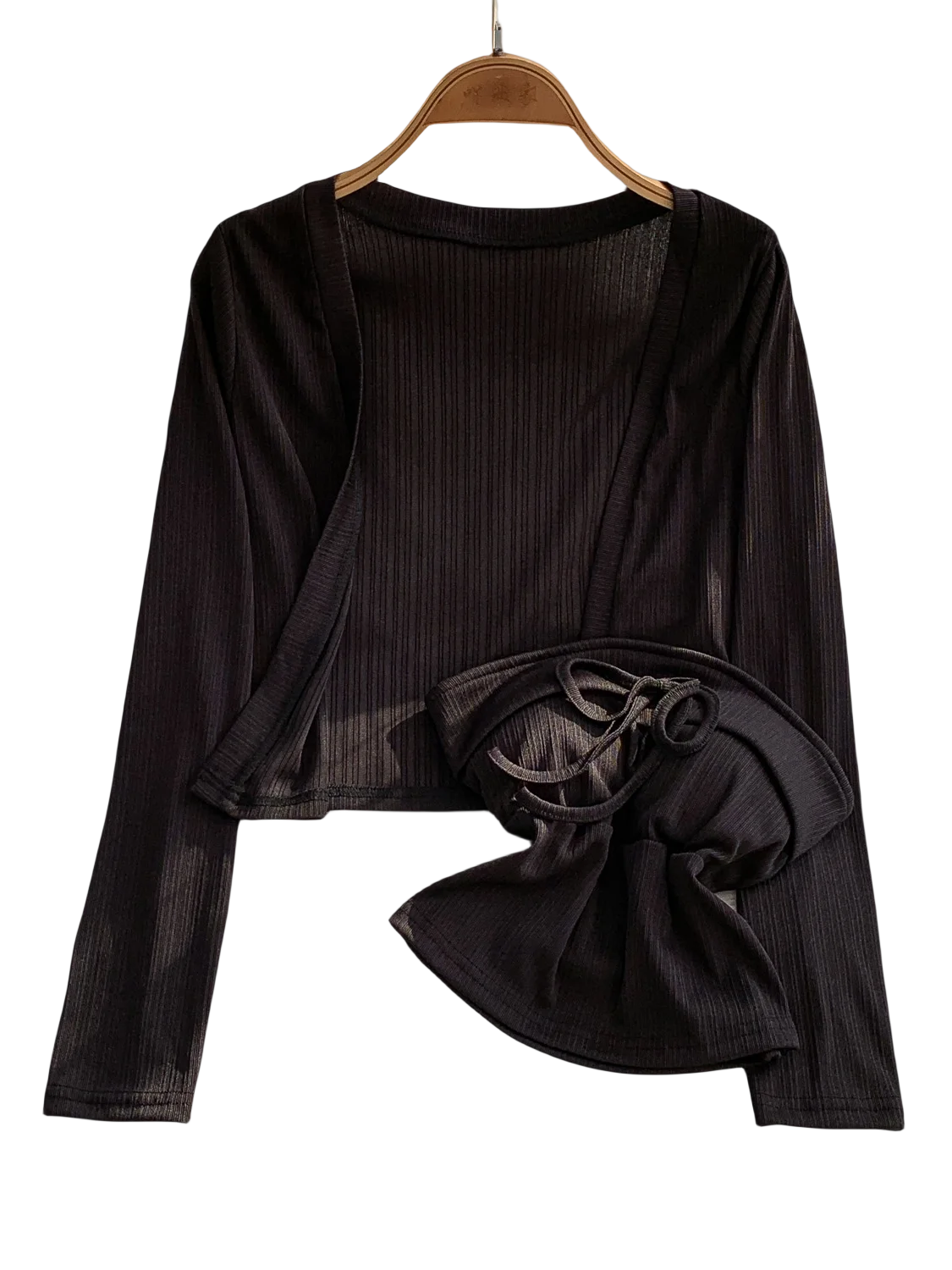 Setelan Cardigan Rajut Sutra Es + Rompi Tube Top Wanita untuk Musim Gugur, Lapisan Dasar dengan Bantalan Dada, Pakaian Kasual