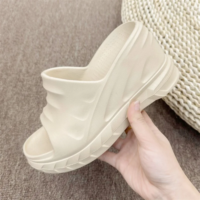 8cm Sloped Heels Women Slippers Platform Wedges Summer Casual Women Shoes Outdoor Comfortable Beach High Slipper Dress Sandals