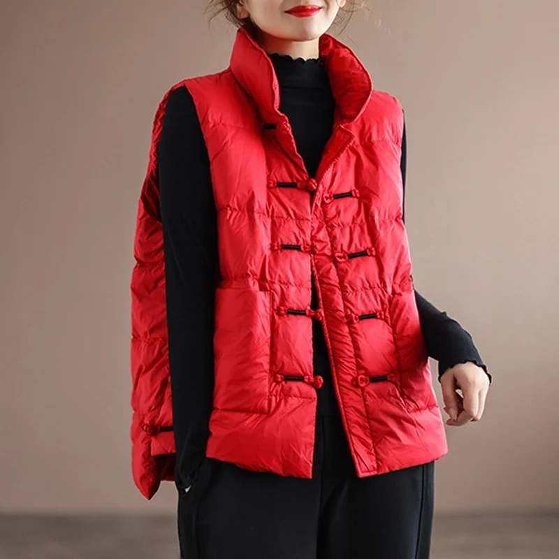 

Artistic Thiened down Cotton Vest with Button Ba ort Outerwear for Women Commute Sle Loose Fit Pure Color