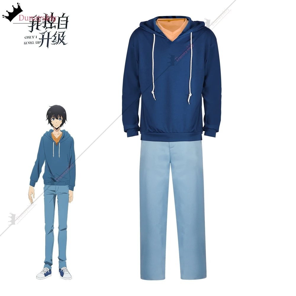 Sung Jin คอสเพลย์อะนิเมะ Solo Leveling เครื่องแต่งกายสีฟ้าชุด Hoodie ชุด Solid Sweatshirt Unisex ชุด Sung Jin บทบาทเล่นผ้า