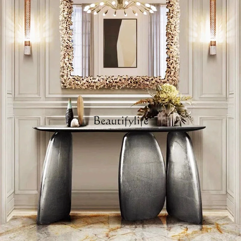 

yj19 Italian Style Light Luxury Entryway Art Console Table Designer Model Entryway Wall-Mounted Ultra-Narrow Sideboard