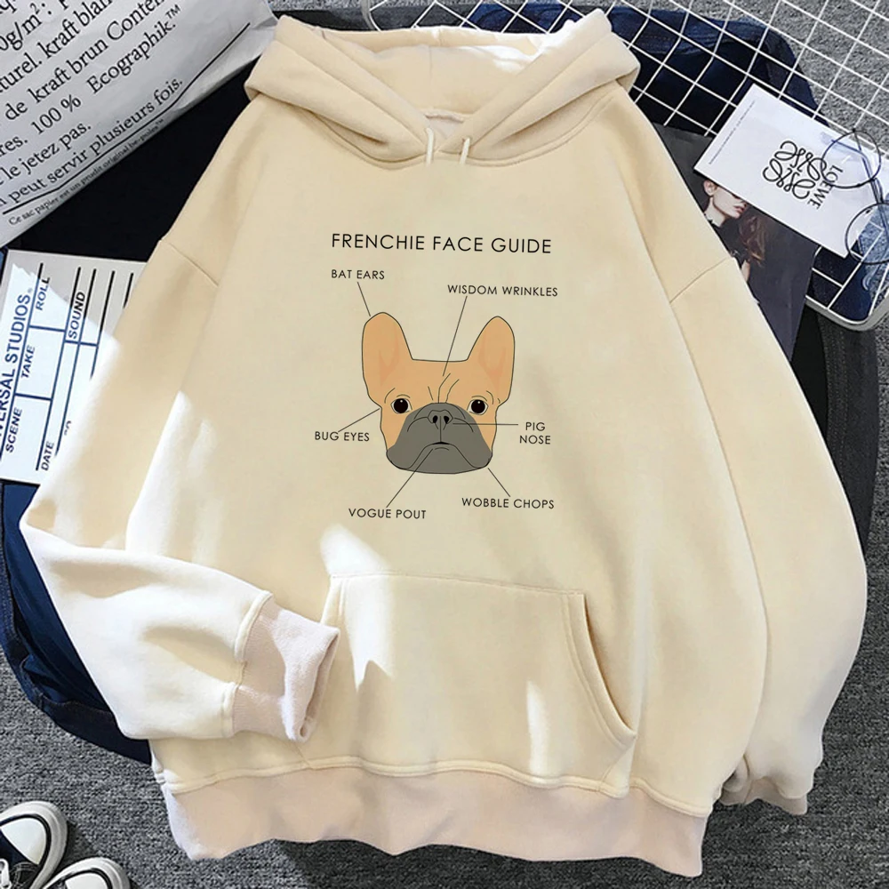 

French Bulldog hoodies women Korean style Kawaii 90s tracksuit Pullover women Fleece sweater