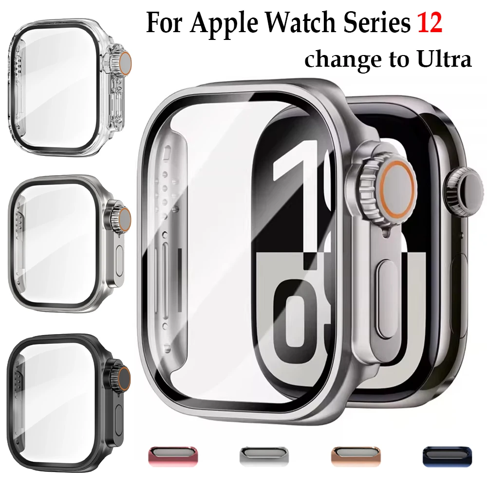 PC Cover For Apple Watch Series 12 46mm 42mm All-around Case Shockproof Shell Tempered Glass Film For iWatch 12 Change to Ultra