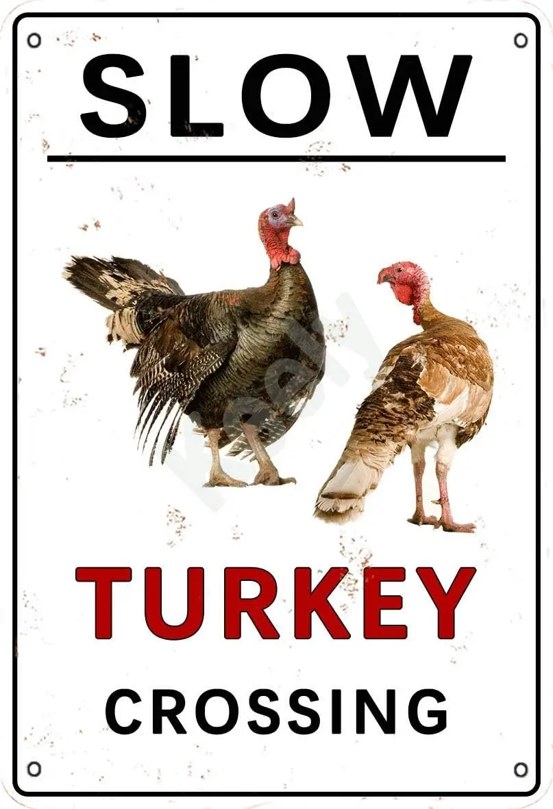 Keely Slow Turkey Crossing Metal Vintage Tin Sign Wall Decoration 12x8 inches for Cafe Bars Restaurants Pubs Man Cave Decor sign