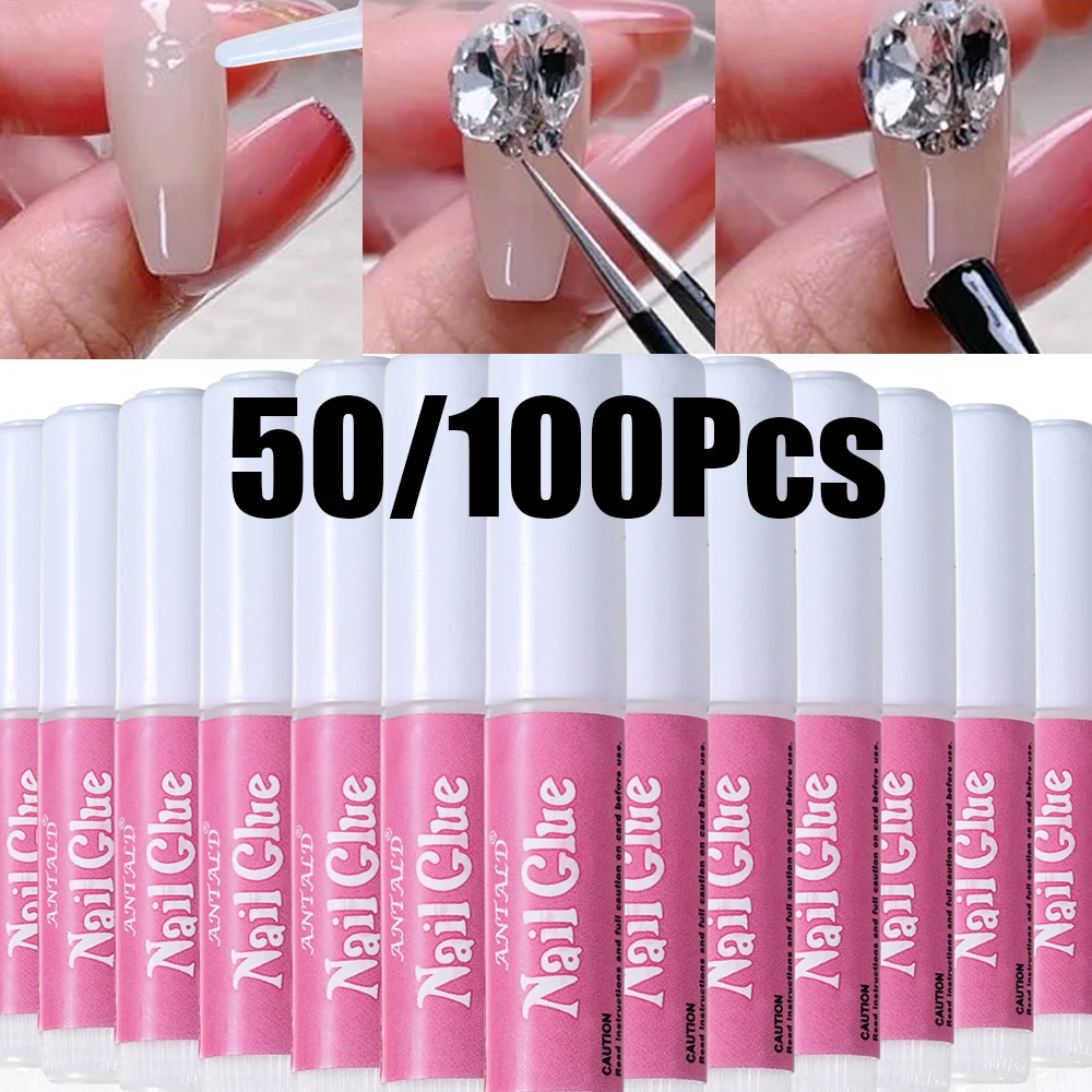 

50/100Pcs/bag Acrylic Nail Tips Glue Net-2g Super-Strong Clear False Nail Tips Glue Adhesive Long-Lasting Rhinestone&Acrylic Gel