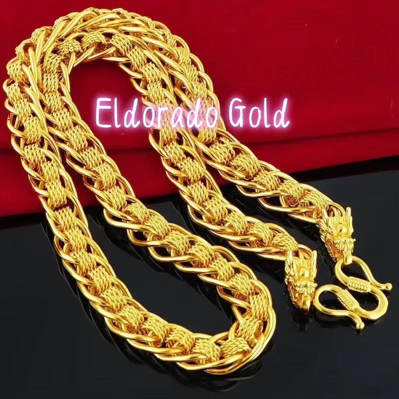 

Золотое ожерелье Eldorado Gold с головой дракона, 24K, из настоящего золота, au9999, модное, для мужчин, элегантное, с изысканным дизайном
