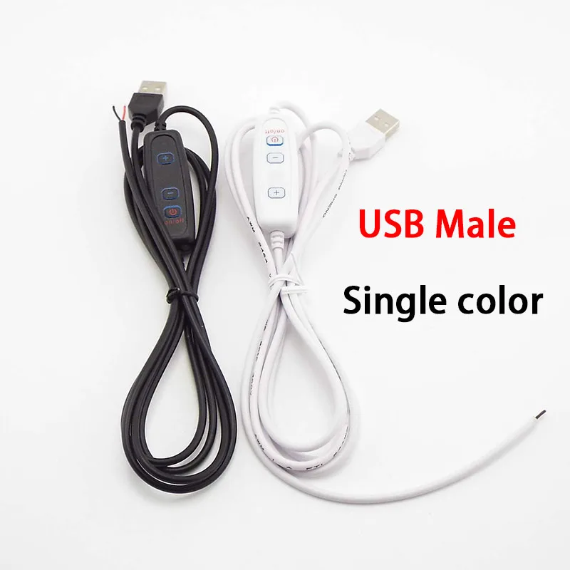 1/ 3 pcs 2pin DC 5V LED Dimmer USB single color light Port Power Line ON OFF Switch Adapter For LED Light Bulb 24awg 2A M20