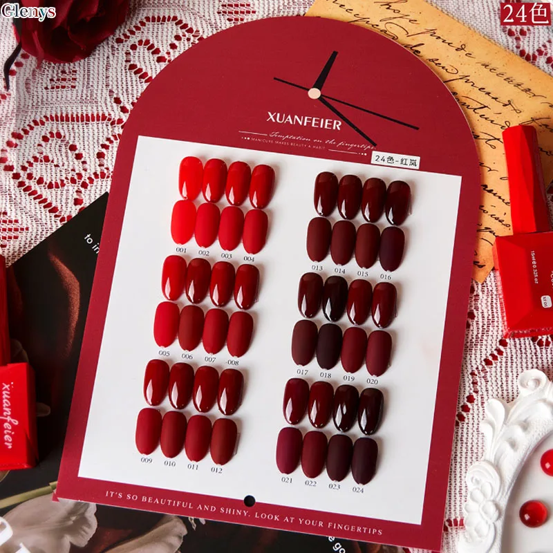 Glenys 24Color Nail Polish Gel Set Net Red Popular Red Immersion Gel UV LED Nail Art Varnish Kit for Salon Professional Use