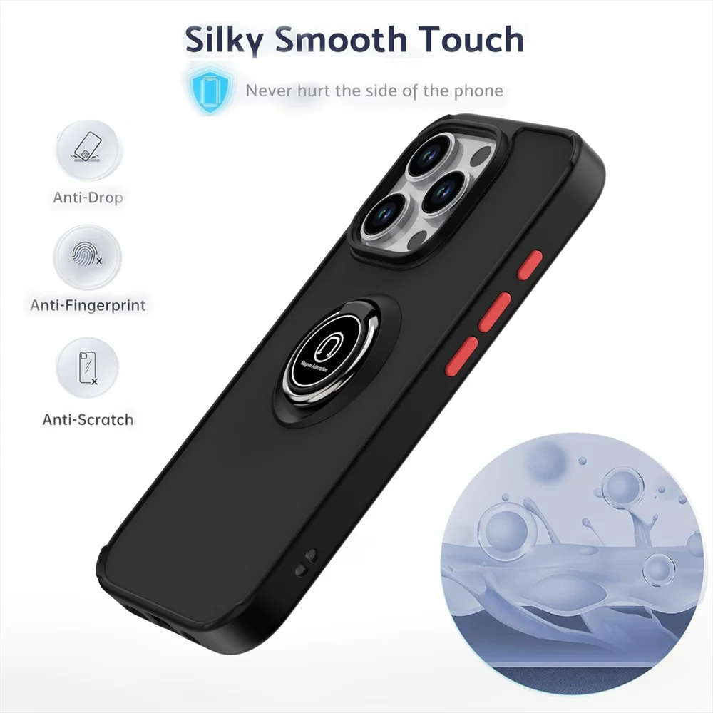 Matte Finger Ring Magnetic Stand Phone Case For iPhone 15 16 Pro Max 14 13 12 11 X XR XS MAX Solid Color Skin Feel Frosted Cover