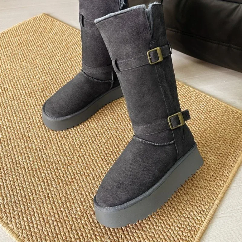 

Mid-calf Flat With Slip-on Round Toe Female Shoes On Sale 2024 High Quality Mid Heel Solid Boots