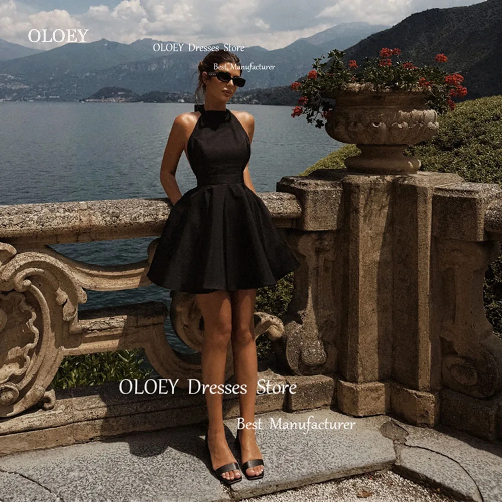 

OLOEY Simple Black Mini Party Dresses Women US Matte Satin Beach Cocktail Dress Women Night Event Gowns