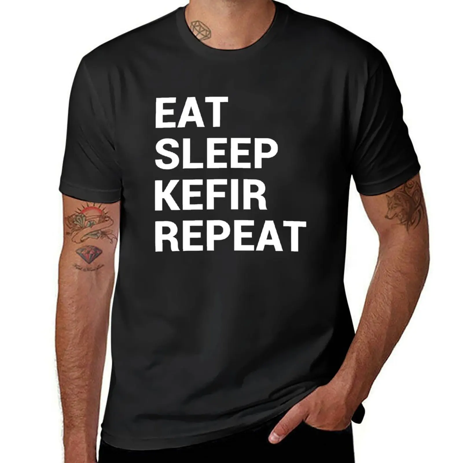 

Eat sleep kefir repeat T-Shirt blacks heavyweights oversized plus sizes men graphic t shirts