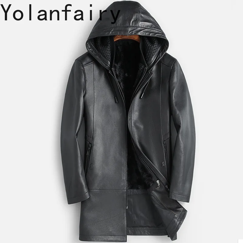 YOLANFAIRY Leather Jackets Men Genuine Goat Skin Men\'s Clothing Fashion Winter Long Mink Liner Fur Coats New Jaqueta Masculina