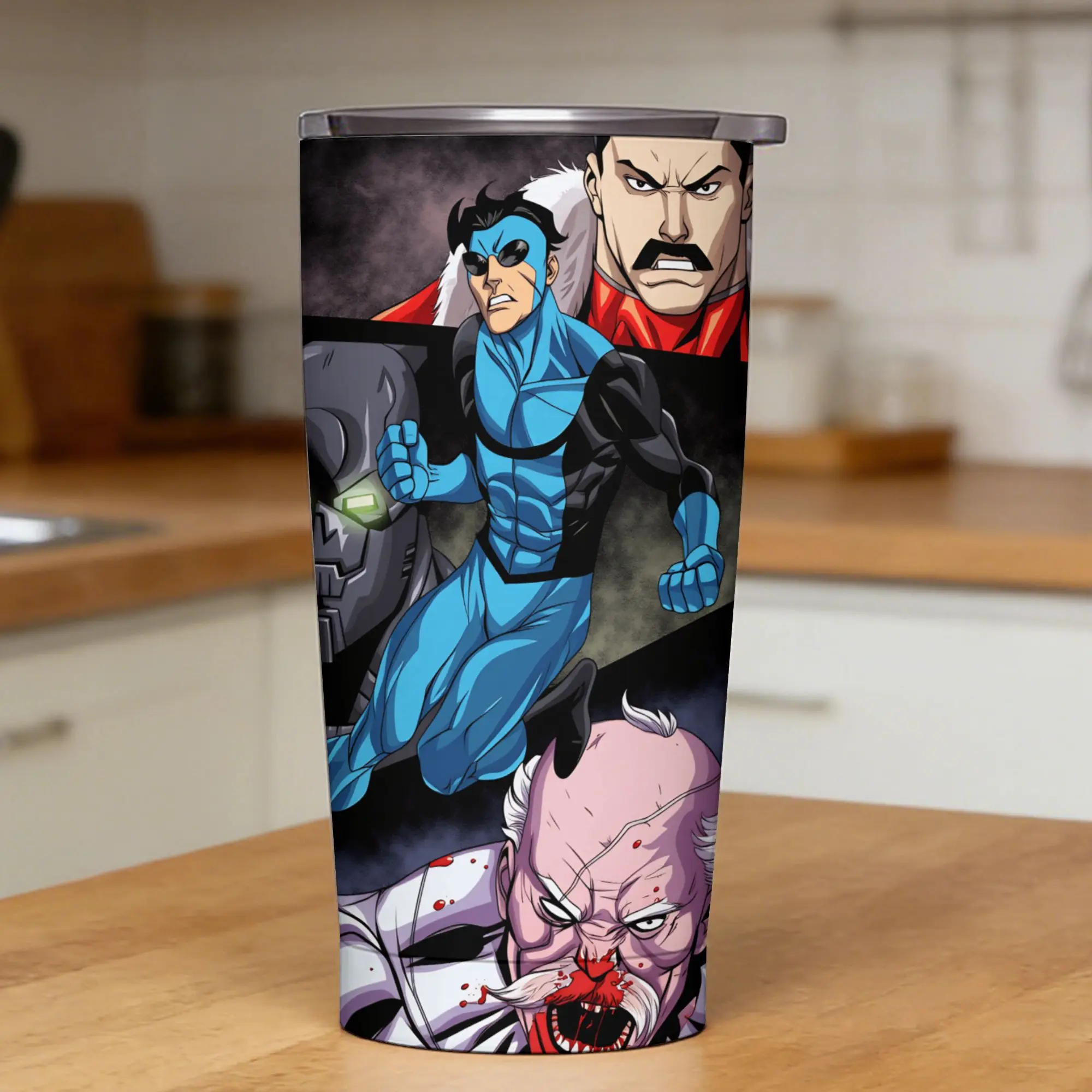 Comic I-Invincible Hero Stainless Steel Tumbler With Straws  Beach Thermal Mug Large Cold Drink Water Bottle,