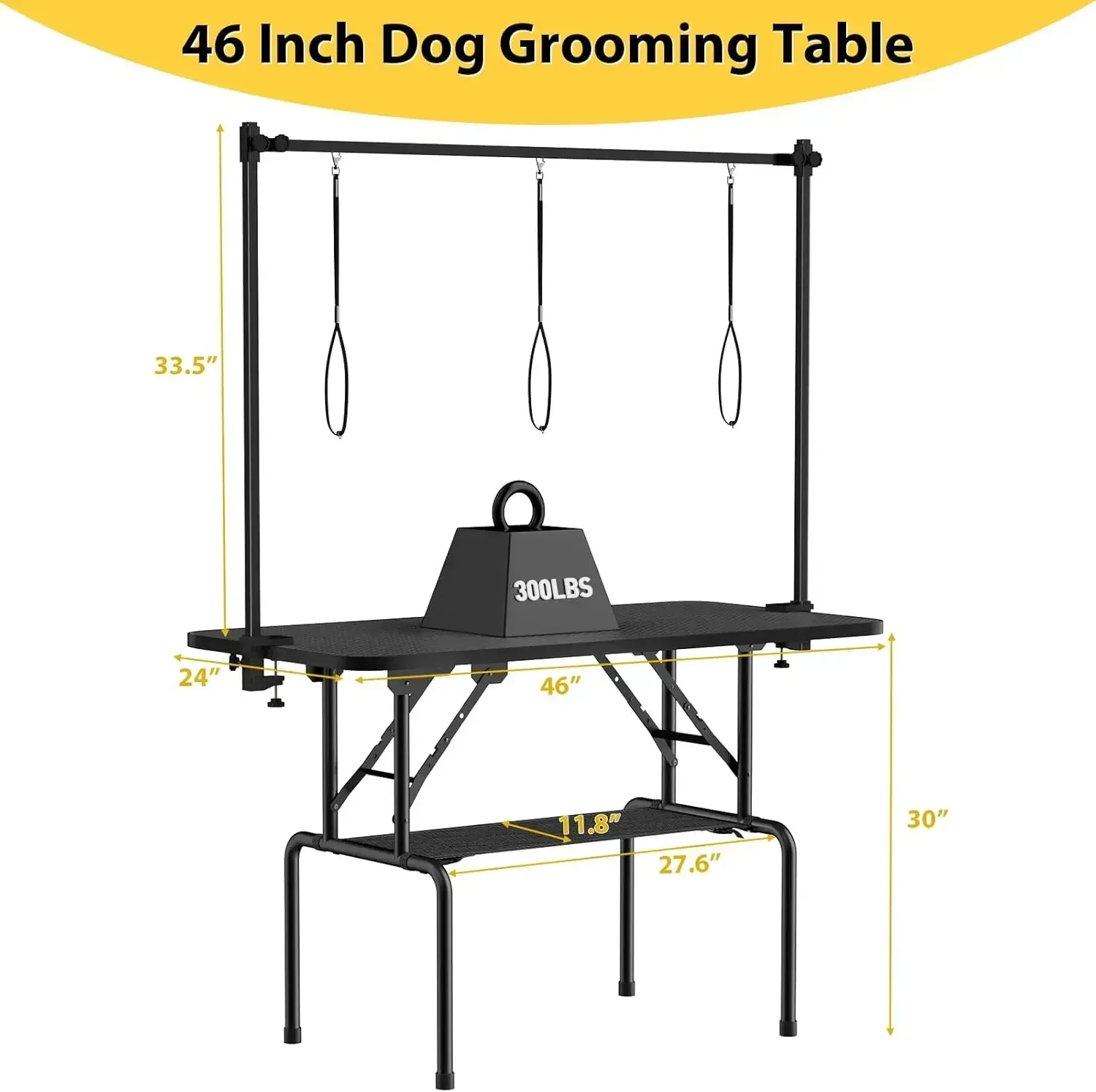 ROOMTEC 46 Inch Dog Grooming Table,Foldable Pet Grooming Tables at Home with Adjustable Arm,Nooses, Mesh Tray