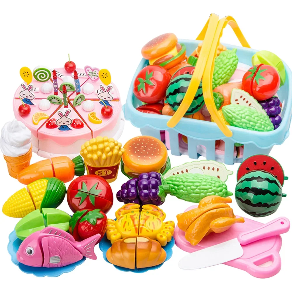 24pcs/Set DIY Fruit Cutting Music Toy egetable Fruit and Vegetable Food Children's Toy Kitchen Food Set for Kids Boys Girls