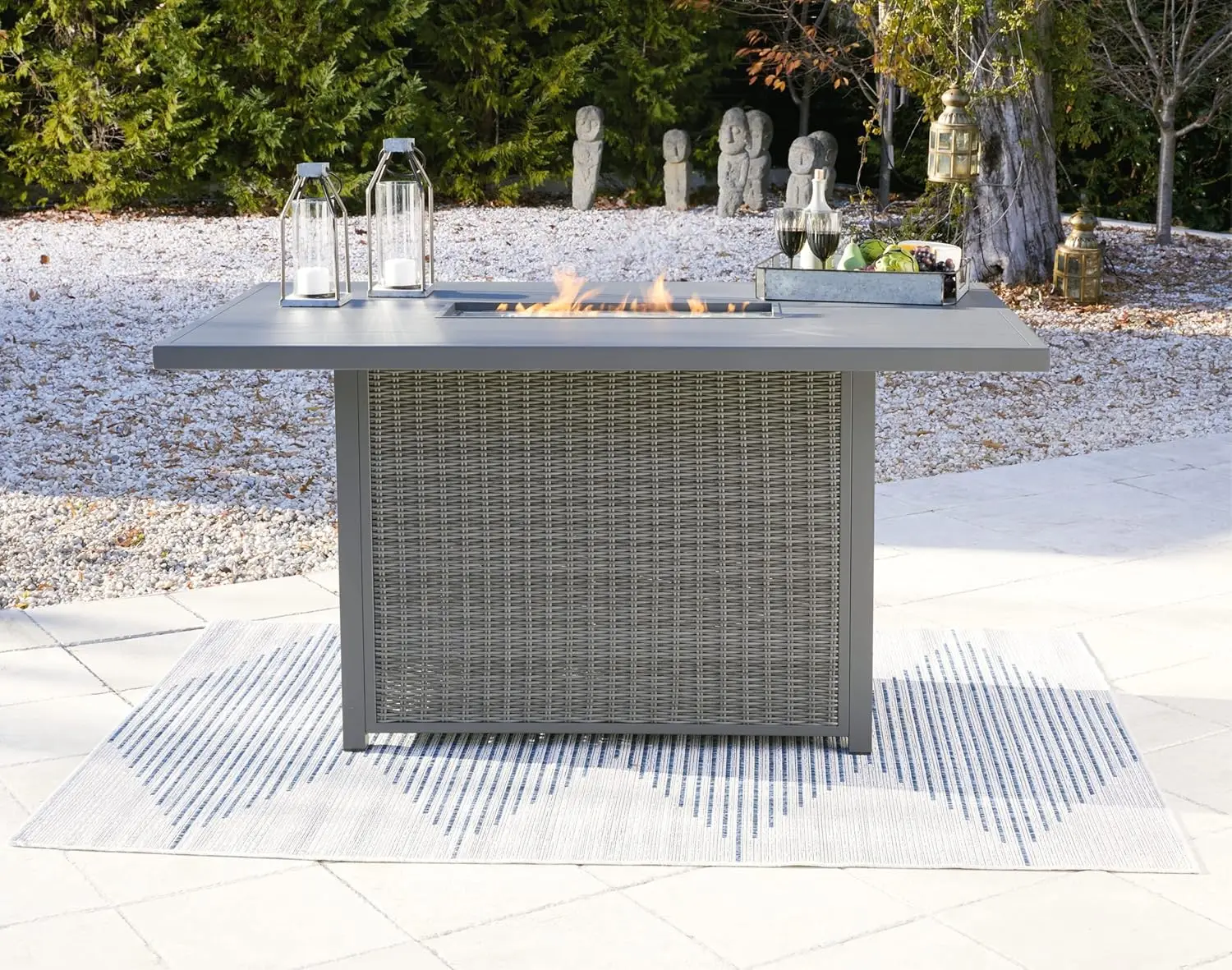 Outdoor Palazzo Rectangular Bar Table with Fire Pit, Gray