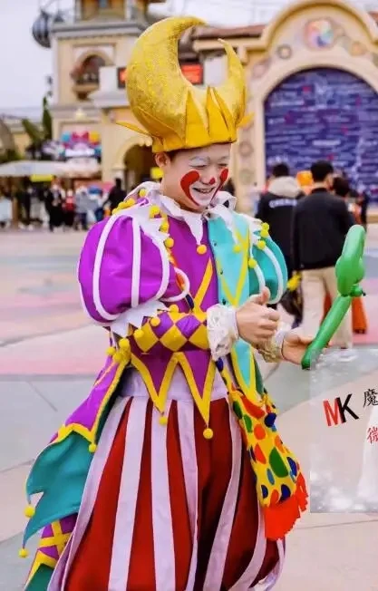 Amusement Park Clown Cloth Men Suit Include Hat Jumpsuit Men Cosplay party outfit