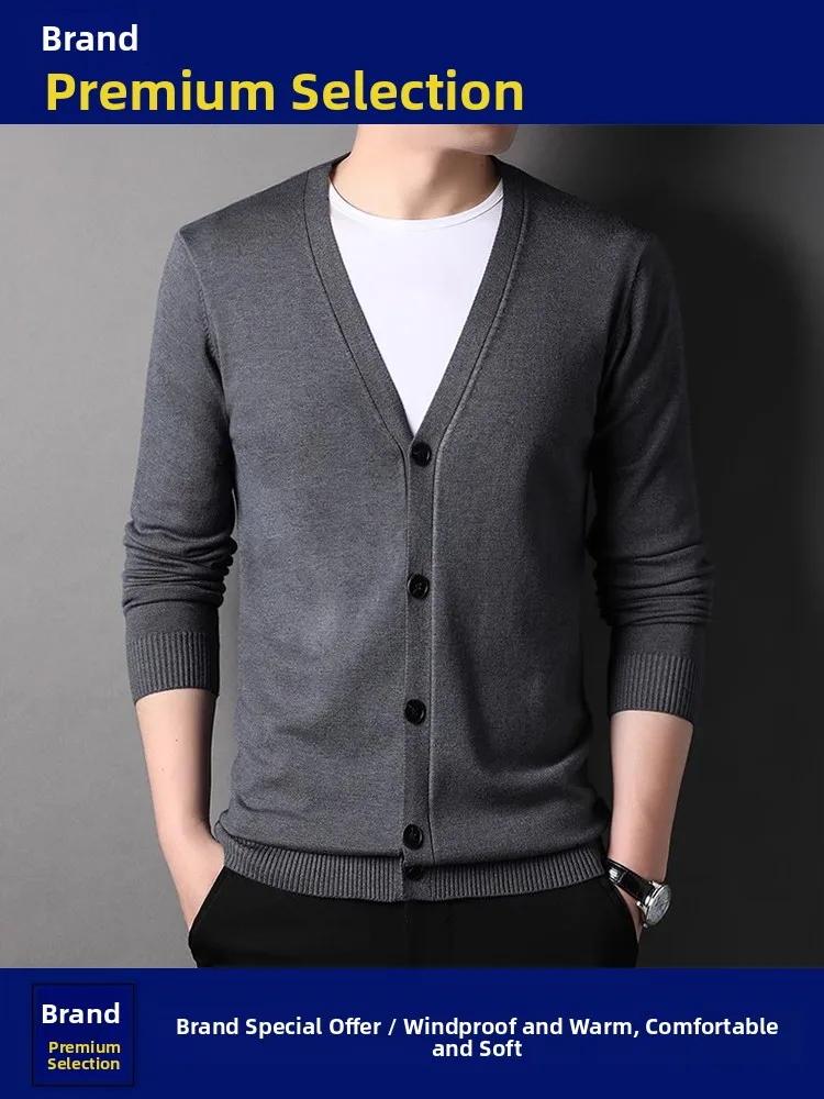 

Father's Sle V-Ne Knitted Sweater Men's Casual Pure Color Versatile Haome Mid-aged Busin Leisure Top Coat