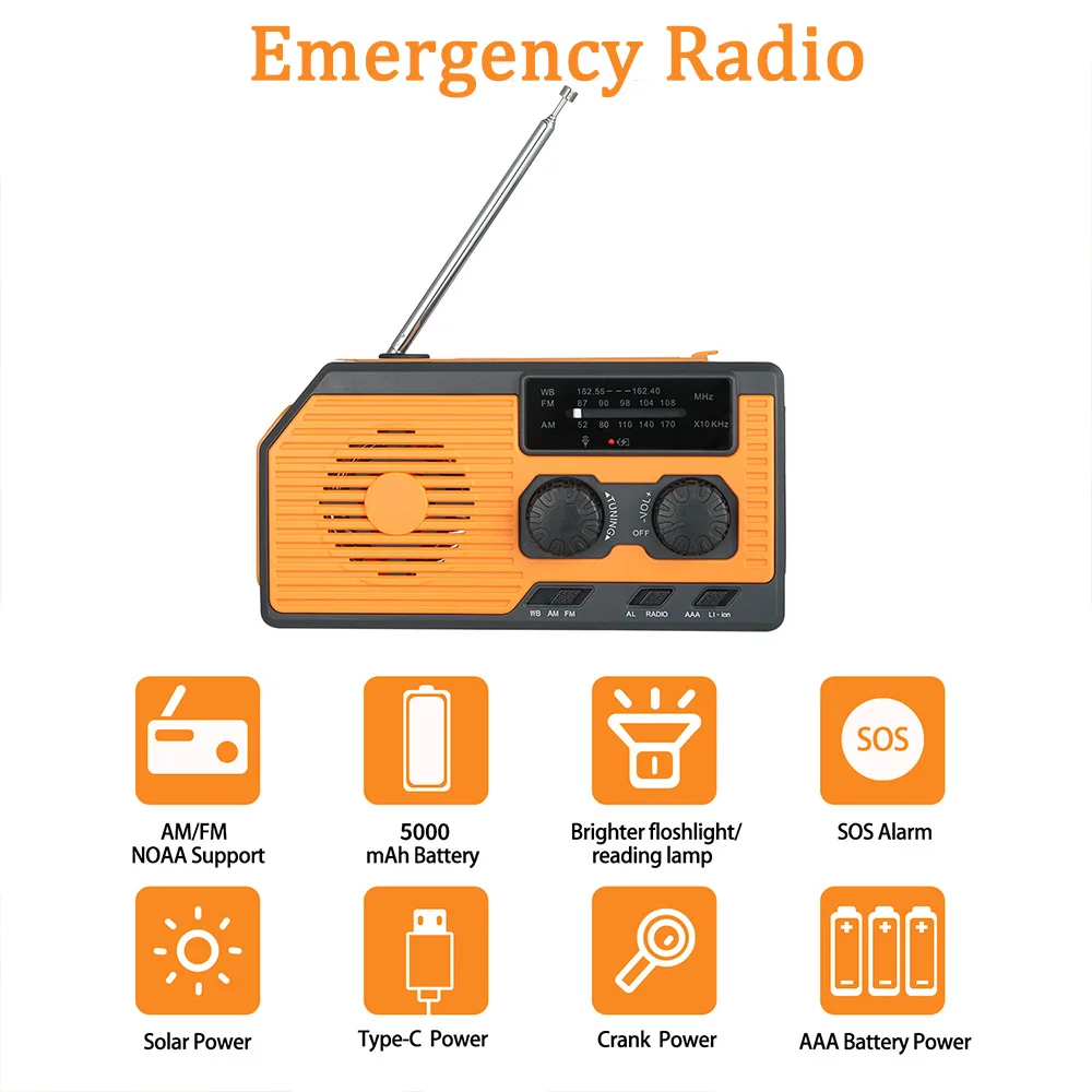 Imagem -05 - Rádio Solar Hand Crank Dynamo Lanterna Meteorológica Alarme Sos Power Bank am fm Noaa Emergência