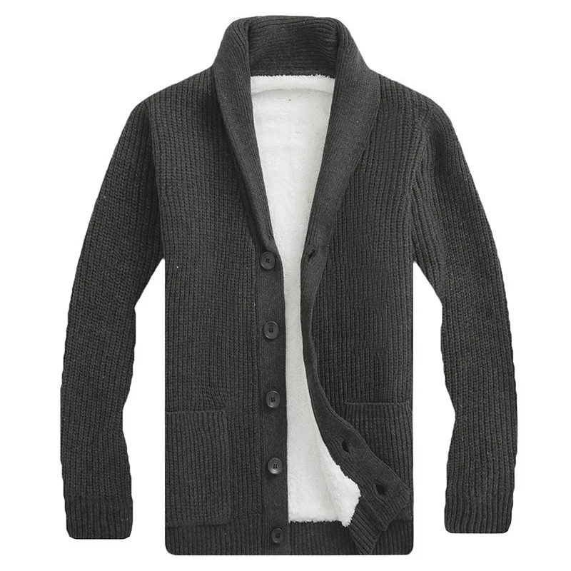 

Men's 2025 Fall Winter Fleece Lined Knit Cardigan, Collar Casual Jacket, Warm Sweater Outwear for Men