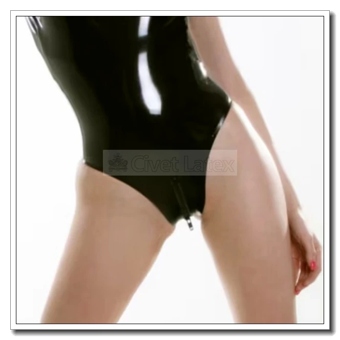 Civet Latex Turnpakje Badpak Rond Hals Rugloos Kruis 2-weg Ritssluiting Aangepast 0.4Mm J33