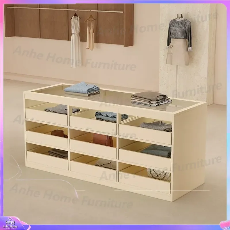 Modern Island Display Counter for Clothing Shoe Store Retail Shop Furniture Glass Showcase Central Stand Window Exhibition