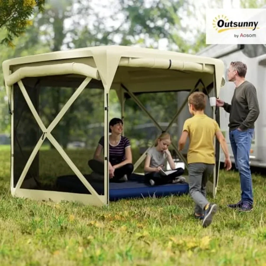Pop Up Gazebo Sn Tent House 11 x 11ft with UPF30+ Removable Roof Cover 4 Roll-up Wind Panels and Carry Bag for Camping Patio Ba