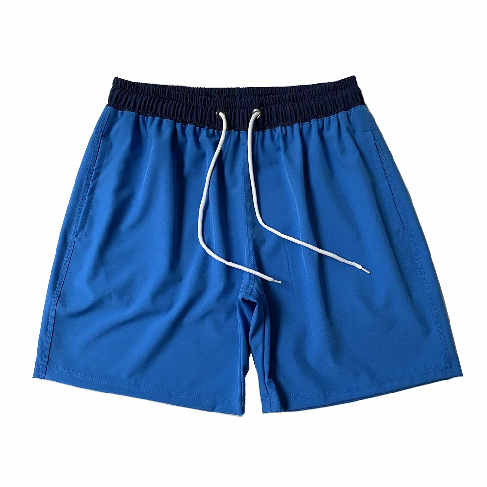 

Мужские однотонные короткие контрастные пояса и сетчатая подкладка, 4-сторонние эластичные пляжные повседневные шорты для спортзала, повседневные шорты с завязками на талии и боковыми карманами