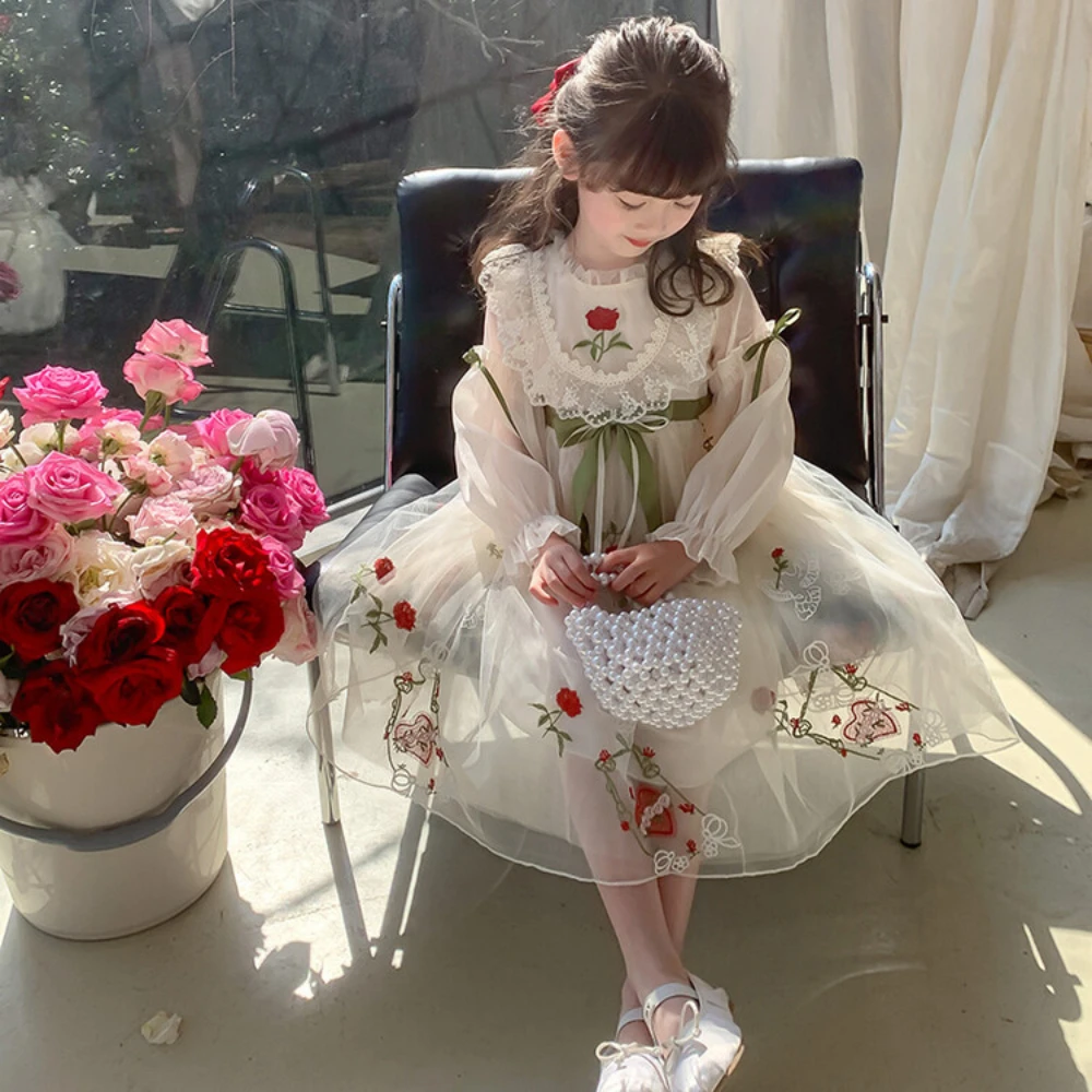 Girls Dress Spring and Autumn 2023 New Foreign Style Children Skirt Autumn Dress Little Girl Princess Skirt Girl Flower Dress