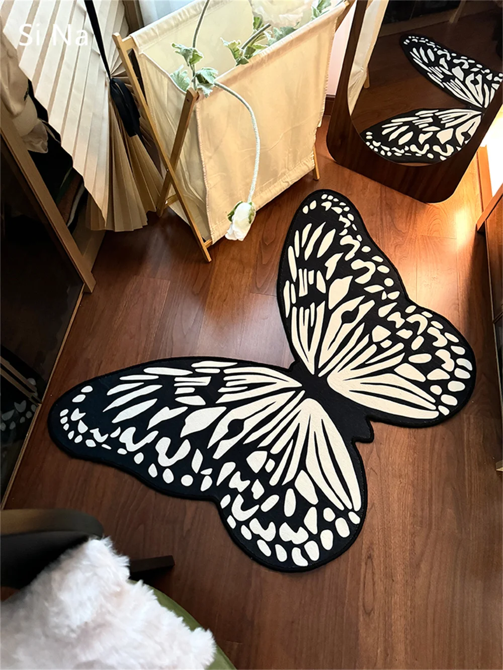 

Retro Black white Butterfly Floor Rug Doormat Carpet Bedroom Livingroom Non-slip Large Mat Cartoon For Boy Girls Acrylic Plush