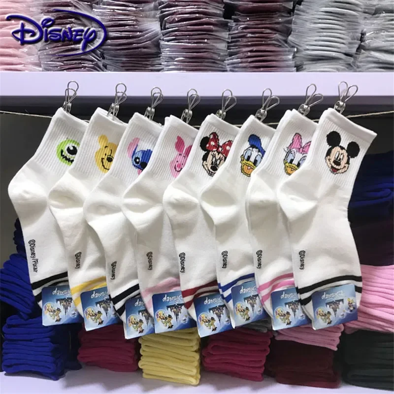 Disney-Calcetines de algodón con dibujos animados de Mickey para mujer, calcetín informal, suave, nuevo diseño, 1 par