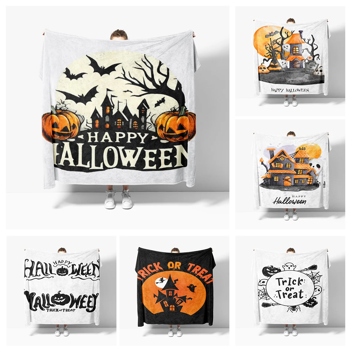 

Home decoration plush Throw Sofa blanket Bedspread bed fluffy soft blankets decor Plaid Modern Halloween Autumn Pumpkin funny