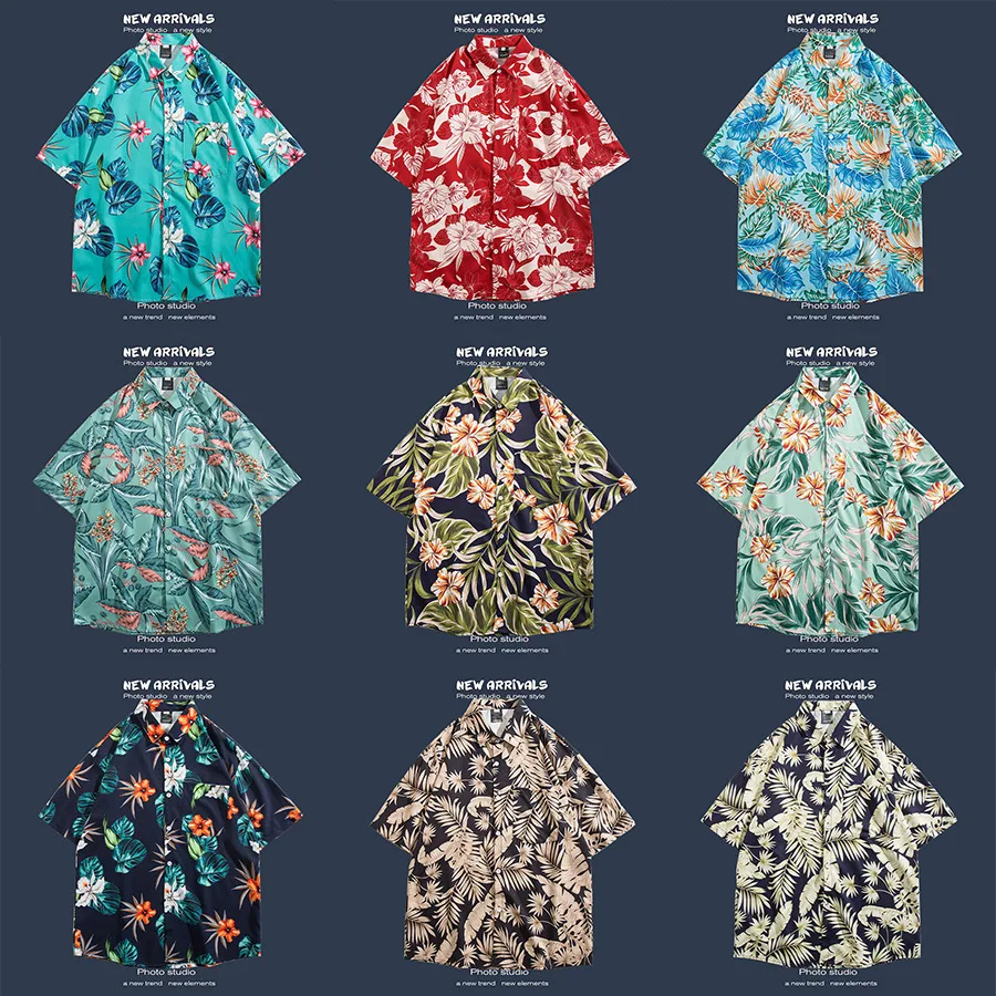 Beach Short Sleeves T-shirt Men's Hawaiian Shirts Vintage Button Cardigan Men's Beach Clothing Short Sleeves Tee Beachwear