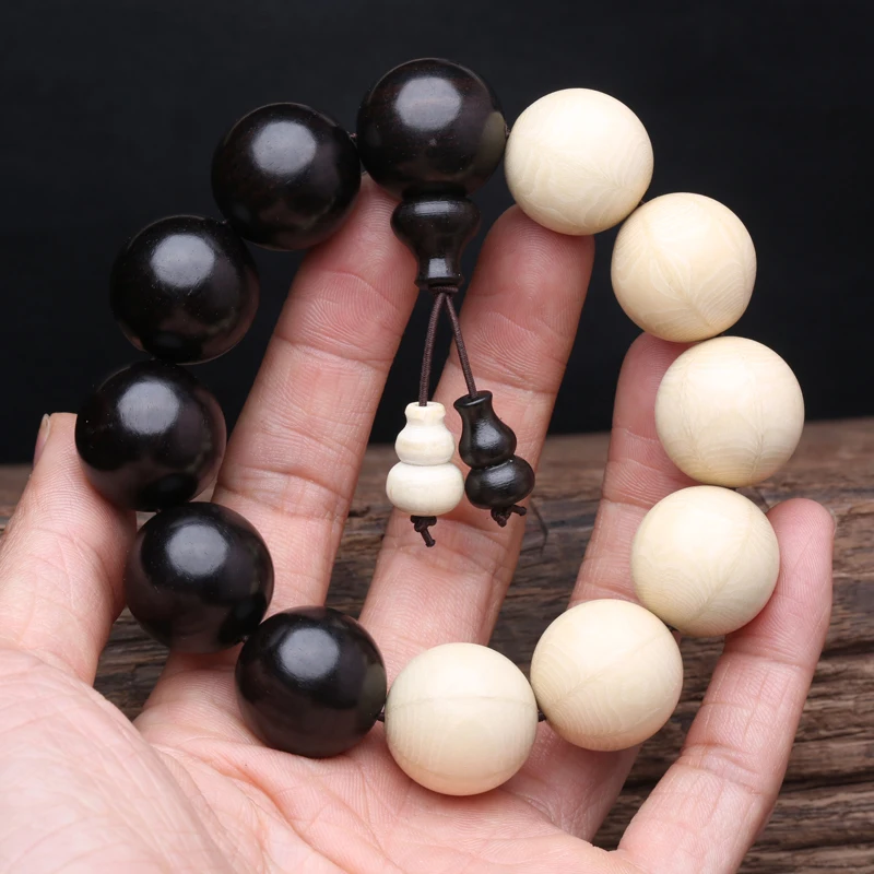 Black and White Wooden Bracelet Ebony White Wood Philosophy Male 20mm Bracelet Symbolize Divination Yin Yang Wooden Bead Gift