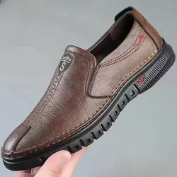 2024 Mens Leather Shoes Slip on Soft Loafers Non Slip Breathable Driving Flats Spring Walking Office Work Shoes Mocassin Homme