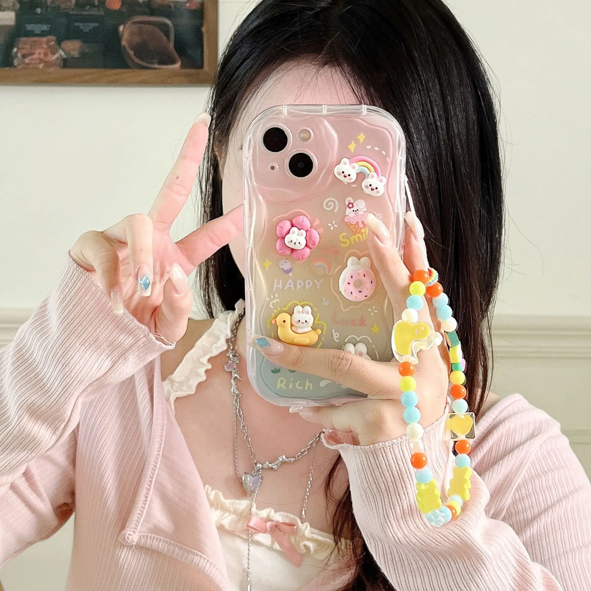 Miękkie etui ochronne na telefon do iPhone\'a Rainbow Rabbit Cover do iPhone\'a 16 15 14 13 12 11 Pro Max X XR XS MAX 8 7 Case