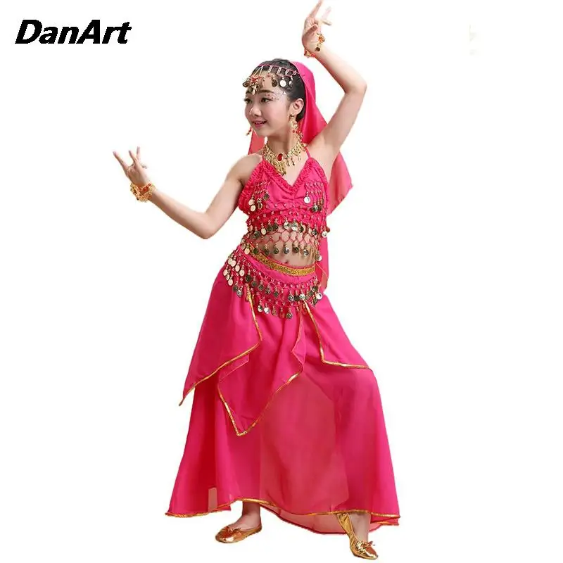 5PCS Sequin Belly Dance Costume Set For Children's Arabic Halloween Outfit Set Kids Indian Dance Performance Clothing Wear